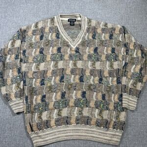 Vintage 90s Tosani 3D Cable Knit Sweater Men's XL Coogi Style Hip Hop Cosby